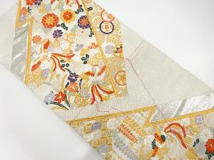 未使用品　鳳凰に花・萩模様織り出し　袋帯